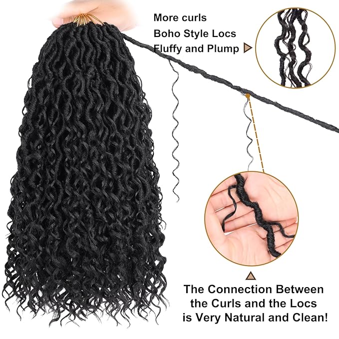 COOKOO 14 Inch 8 PCS Goddess Locs Crochet Hair Total 112 Strands Natural Black Faux Locs Crochet Hair Hippie River Locs Crochet Hair Pre Looped Crochet Locs Synthetic Hair Extensions 1B#