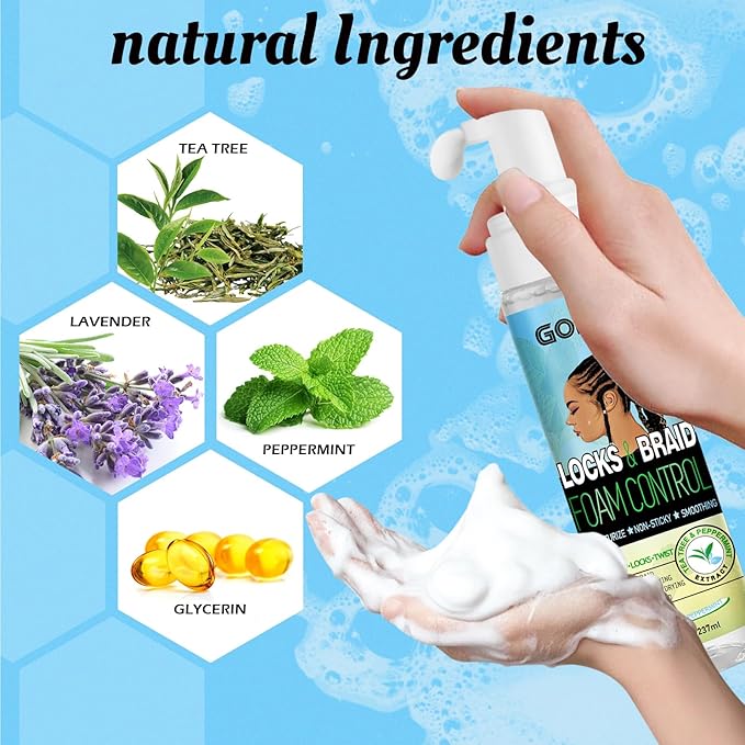 8 fl oz Braid Foam Control Mousse Braiding Hair Mousse for Braids Twist, Locs, No Flake Extra Hold High Shine Style & Moisturizes, Nourishes, Lightweight, Smooth, No Greasy Tea Tree