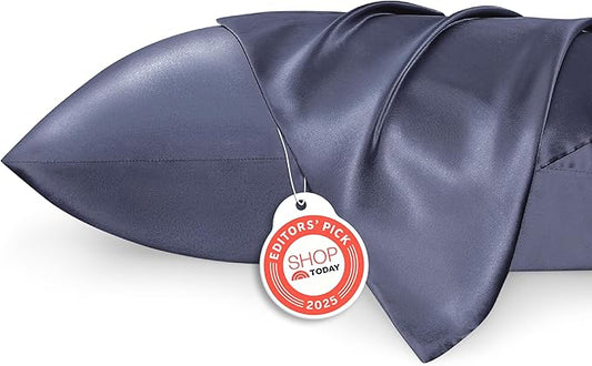 Bedsure Satin Pillowcases, Similar to Silk Pillow Cases Queen Size Set of 2, Pillow Case for Sleeping Women with Envelope Closure, Gifts for Women Men, Blue Granite, 20x30 Inches, 2pcs