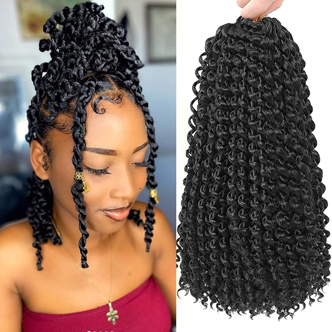 Short Passion Twist Hair 12 Inch 8 Packs Passion Twist Crochet Hair For Women Curly Water Wave Braiding Hair Spring Twist Hair Crochet Braids Synthetic Hair Extension (12 Inch (Pack of 8), 1B#)