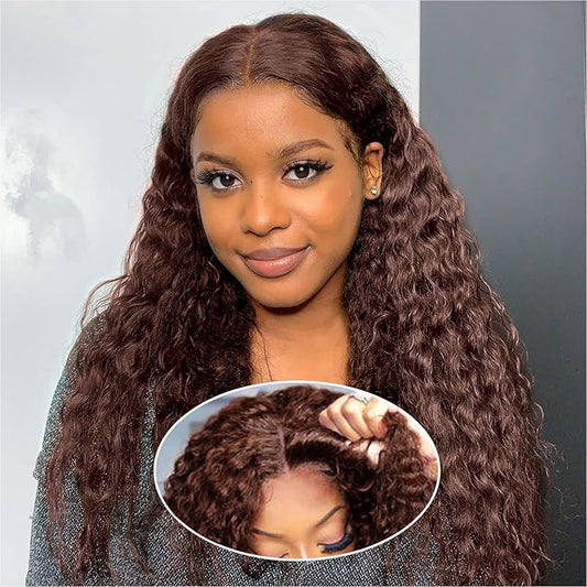 Curly Bob Wig Human Hair Deep Wave 200% Density 5x5 HD Lace Closure Wigs Human Hair Bob Wigs For Black Women Wear And Go Glueless Curly Wig Chocolate Brown Color 18 Inch