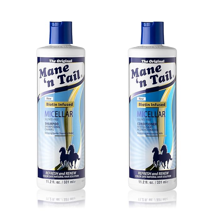 Mane 'n Tail Micellar Sulfate-Free Shampoo & Conditioner (11.2 oz Each) – Biotin-Infused, Vegan Formula to Detox, Nourish & Strengthen Hair