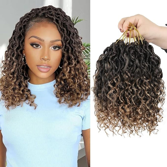 Goddess Locs Crochet Hair,10 Inch 9 Packs Synthetic Faux Locs Crochet Hair for Black Women,River Locs Hair Extensions Boho Style Pre looped Faux Locs with Curly Ends