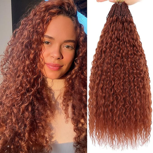Xtrend 8 Packs Ginger Brazilian Braid Kinky Curly Crochet Hair 18 Inch Pre Looped Micro Curly Crochet Hair Extensions Water Wave Synthetic Deep Wave Crochet Hair For Black Women(30Strands/Pack，350#)