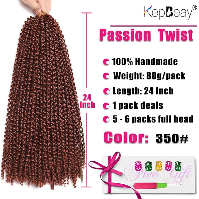 Passion Twist Hair 24Inch 1Pack Passion Twist Crochet Hair Water Wave Crochet Hair for Black Women (24 Inch (Pack of 1), 350#)