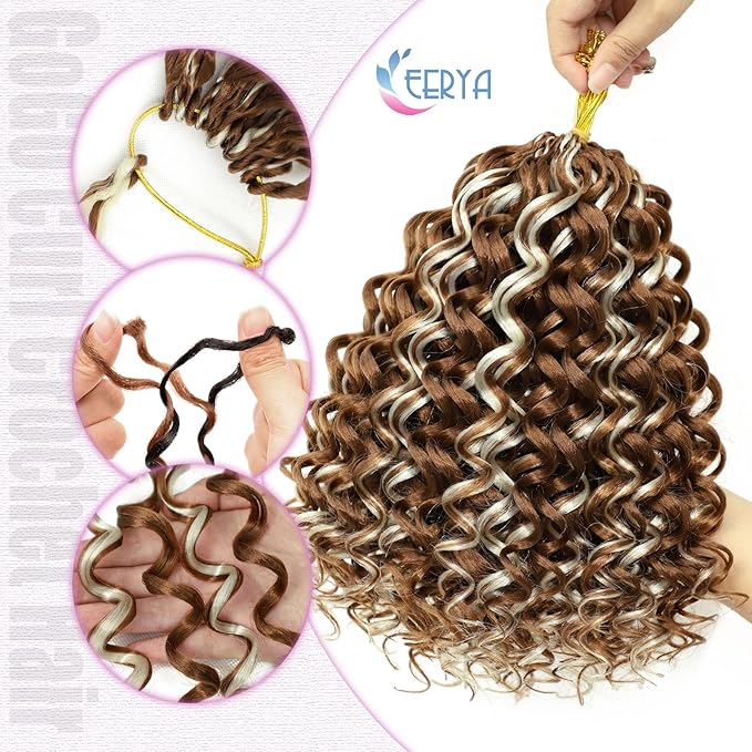7 Packs GoGo Curl Crochet Hair 10 Inch Short Curly Crochet Hair for Women Water Wave Beach Curl Deep Twist Crochet Braids Synthetic Braiding Hair Extensions (10 Inch, P30/613)