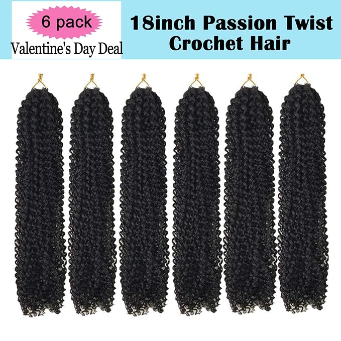 6 Packs Passion Twists Hair 18inch Water Wave Crochet Hair for Butterfly Soft Locs Synthetic Crochet Hair for Passion Twist Long Bohemian Locs Braiding Hair Extensions (18" 6packs 1B#)