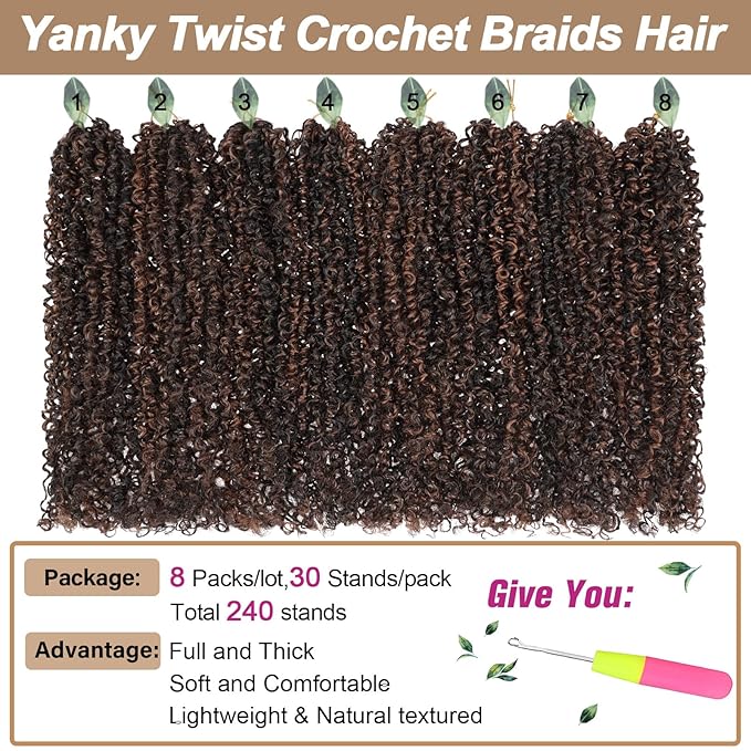 COOKOO 12 Inch 8 Packs Pre-Looped Yanky Twist Crochet Hair with Mini Curly Ends Mix 2 Tones Micro Yanky Twist Passion Twist Crochet Hair Pre twisted Spring Twist Crochet Hair for Women 1BH30#