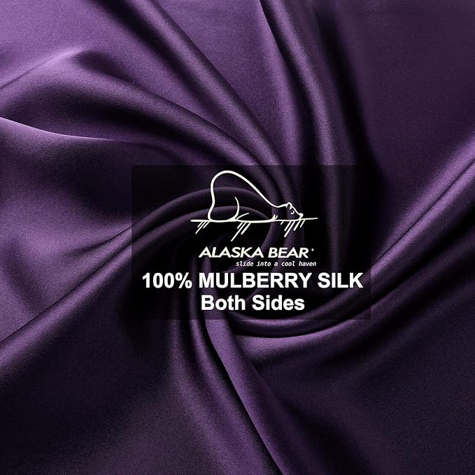 ALASKA BEAR Silk Pillowcase for Hair and Skin, Set of 2 Pure Genuine 22 Momme Mulberry Silk Pillow Cases King Size for Bliss Sleep Better Than Poly Satin, Zipper Closure(2pc, Dark Purple)