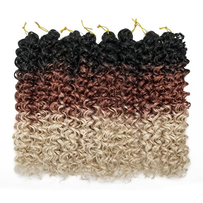 YXCHERISHAIR 8 Packs Curly Crochet Hair GoGo Curl Crochet hair for Women Deep Wave Braiding hair,Synthetic Bohemian Crochet Braid Water Wave Crochett hair Extensions(Ombre Brown Blonde, 18inch)