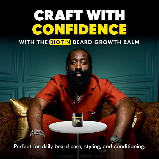 The Beard Club Biotin Beard Balm for Men - Beard Growth Shea Butter with Castor & Coconut Oil - Moisturizing, Hydrating and Softening Cream - Amber Cedar Scent - 4 oz