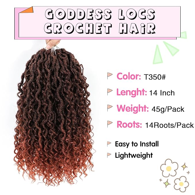 Fulcrum Goddess Locs Crochet Hair 14 Inch, 8 Packs New Faux Locs Crochet Hair for Black Women, Crochet locs with Curly Ends (14Inch (Pack of 8), T350#)