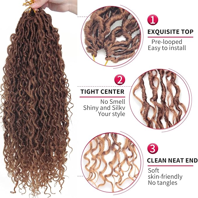 8Packs Goddess Locs Crochet Hair 18Inch Boho Faux Locs,Crochet Loc With Curly Ends River Hippie Bohemian Loc Crochet Hair for Black Women(T33/27, 18inch(Pack of 8))