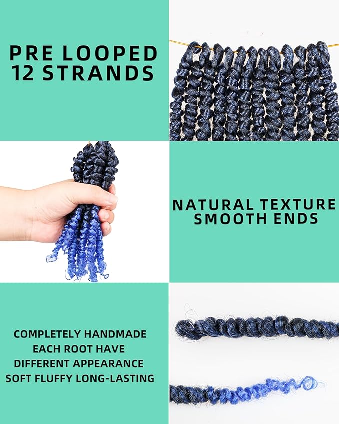 Pre Looped Pretwisted 6 Inches 8 Packs Passion Twist Crochet Hair for Black Women and Kids-Omber Blue,Soft Lightweight Hair Extension(6"-8 Packs,T1B/Blue)