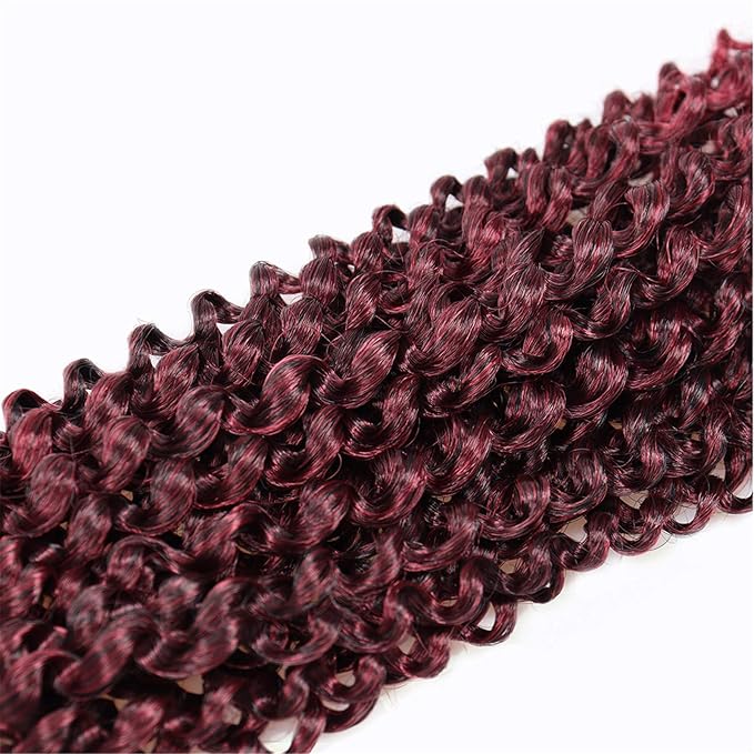 Dorsanee Ombre Burgundy Passion Twist Hair 14 Inch 7 Packs Water Wave Crochet Hair Long Bohemian Curly Braiding Hair for Butterfly Locs, Faux Locs, Boho Style Spring Twist Crochet Braids (TBug#)