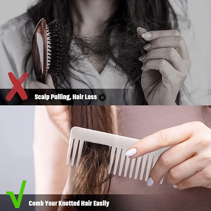 Patelai Wide Tooth Comb Large Hair Detangling Comb for Curly, Wet Dry Hair, No Handle Detangler Accessories(Black, White)