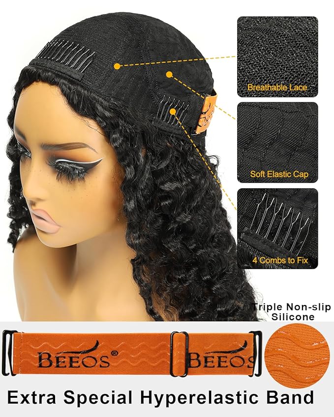 BEEOS Half Wig Human Hair for Women 20 Inch, Burmese Curly with Spiral Curls End Gluless Half Wigs 180% Density, Wear Go Beginner Friendly 20 Inch