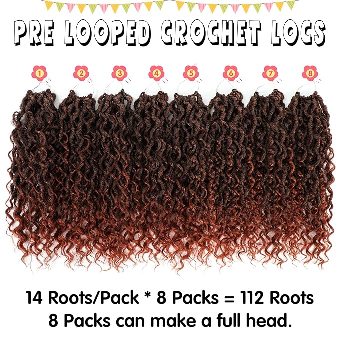 Fulcrum Goddess Locs Crochet Hair 12 Inch, 8 Packs New Faux Locs Crochet Hair for Black Women, Crochet locs with Curly Ends (12Inch (Pack of 8), T350#)