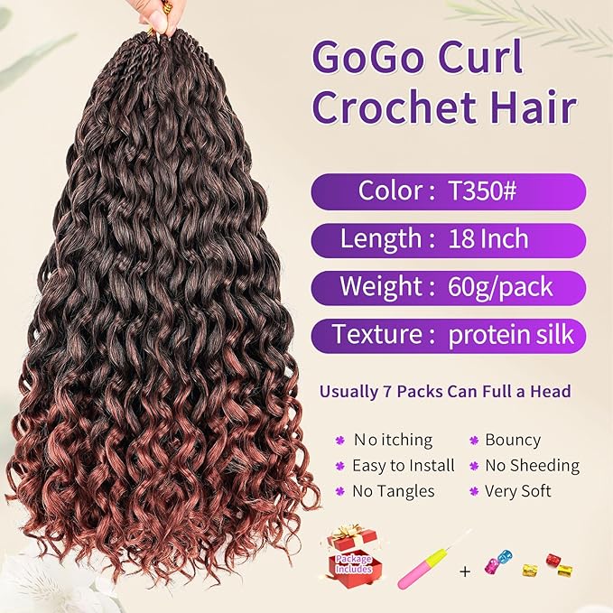 Gogo Curl Crochet Hair Protein Fiber Close to Human Hair 7 Packs Pre looped Water Wave Crochet Hair Deep Twist Synthetic Braiding Hair for Women (T350, 18Inch)