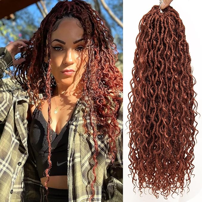 8Packs Goddess Locs Crochet Hair 18Inch Boho Faux Locs,Crochet Loc With Curly Ends River Hippie Bohemian Loc Crochet Hair for Black Women(350#, 18inch(Pack of 8))