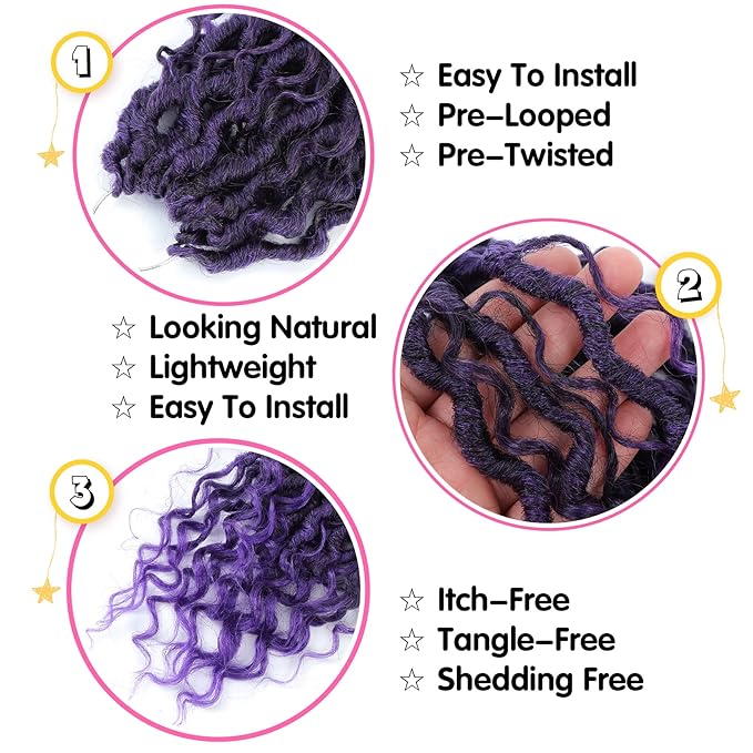 Fulcrum Goddess Locs Crochet Hair 10 Inch, 8 Packs New Faux Locs Crochet Hair for Black Women, Crochet locs with Curly Ends (10Inch (Pack of 8), 1B/Purple#)