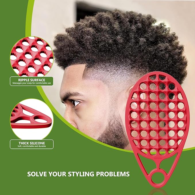 KOUPA Magic Silicone Curly Hair Brush, One Piece Twist Curl Comb for Afro Curls, Washable Hair Tool for Men Women, Red, 2 Pieces