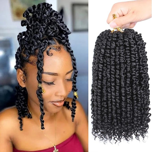 Xtrend 8 Packs Passion Twist Crochet Hair 10 Inch Pre Twisted Natural Black Passion Twist Hair,Pre-looped Crochet Braids Hair For Women Bohemian Synthetic Passion Braiding Hair Extension (8packs, 1B#)