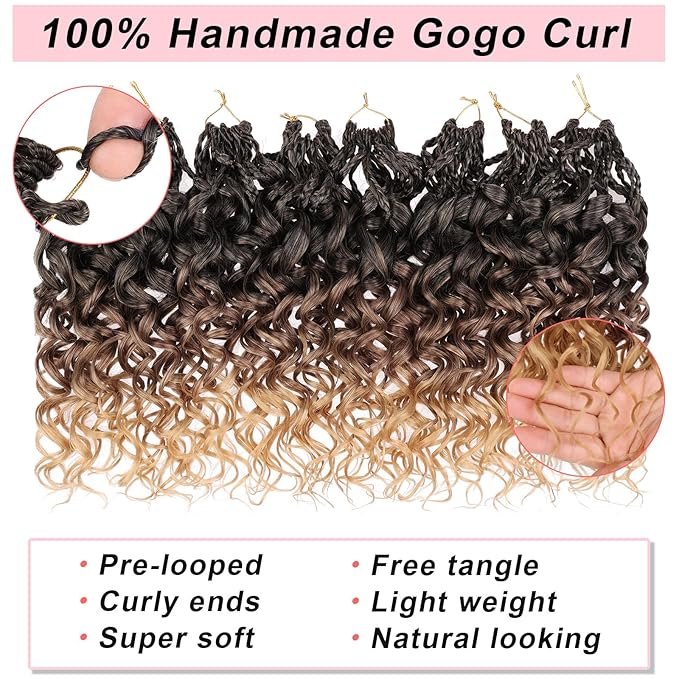XTREND 10 Inch Gogo Curl Crochet Hair, 8 Packs, Pre-looped Deep Wave, Natural Water Wave, Curly Beach Curl, Box Braids, Braiding Hair Extensions for Women (16Strands/pack 1B3027#)