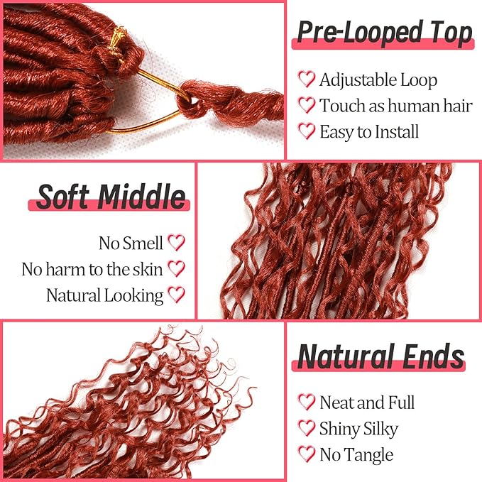 Goddess Locs Crochet Hair-30 Inch 8 Packs Boho Faux Locs Crochet Hair for Black Women Pre Looped Soft Locs with Curly Ends (#350, 30 Inch(Pack of 8))