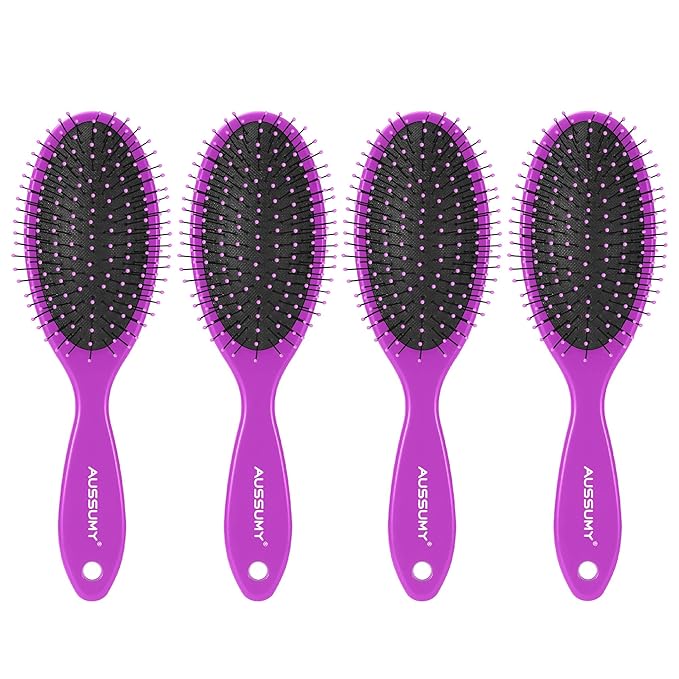 Air Cushion Detangling Hair Brush - 4 Pack Detangler Hairbrush with Ultra Soft Bristles for Effortless Tangle Removal - For Wet Dry Damaged Curly Hair for Women Men Boys Girls Kids - Dark Purple