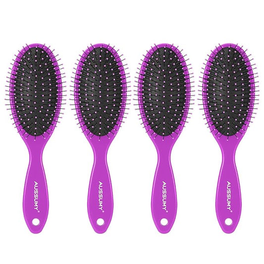 Air Cushion Detangling Hair Brush - 4 Pack Detangler Hairbrush with Ultra Soft Bristles for Effortless Tangle Removal - For Wet Dry Damaged Curly Hair for Women Men Boys Girls Kids - Dark Purple