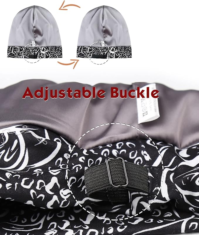 Adjustable Satin Lined Sleep Cap for Dreadlocks Curly Hair Large Head-Stay On Overnight