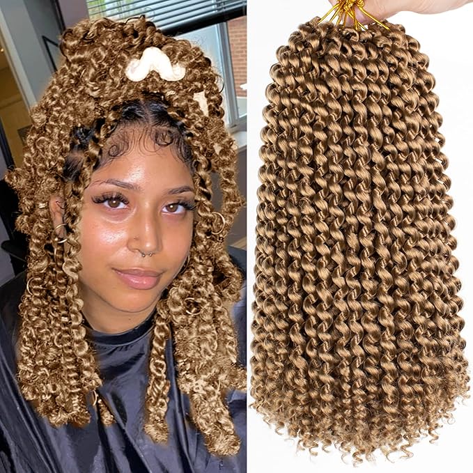 Leeven 12 Inch Blonde Short Water Wave Passion Twist Crochet Braiding Hair 7 Packs Synthetic Hot Water Setting Twist Hair Extensions for Distressed Butterfly Locs Pre looped Passion Braids Hair 27#