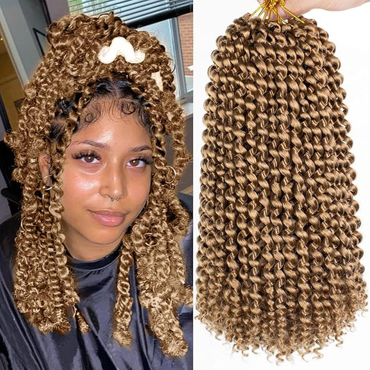 Leeven 12 Inch Blonde Short Water Wave Passion Twist Crochet Braiding Hair 7 Packs Synthetic Hot Water Setting Twist Hair Extensions for Distressed Butterfly Locs Pre looped Passion Braids Hair 27#