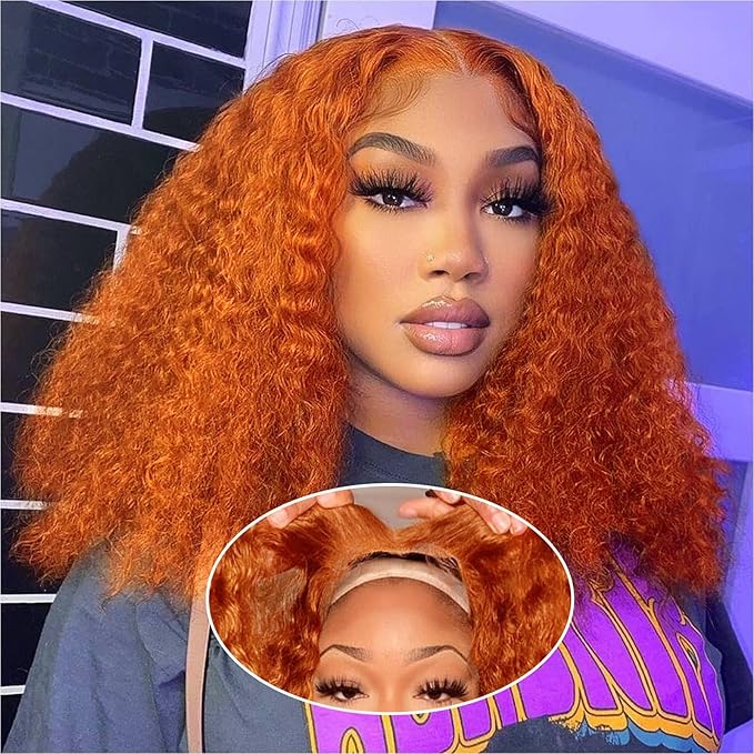 Curly Bob Wig Human Hair Deep Wave 200% Density 5x5 HD Lace Closure Wigs Human Hair Bob Wigs For Black Women Wear And Go Glueless Curly Wig Ginger Color 14 Inch