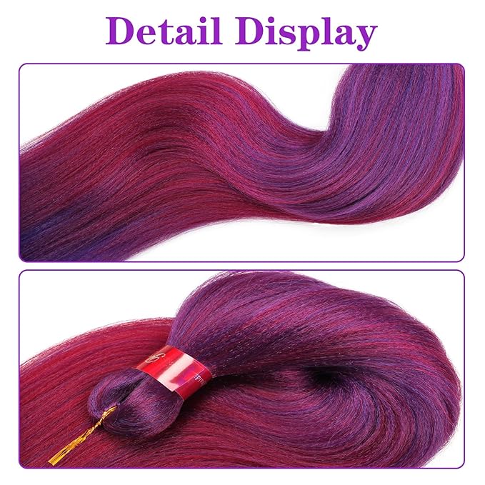 Rose/Dark Purple Braiding Hair Pre Stretched 2 Packs Box Braids Hair Extensions 26 Inches Synthetic Pre Stretched Braiding Hair…