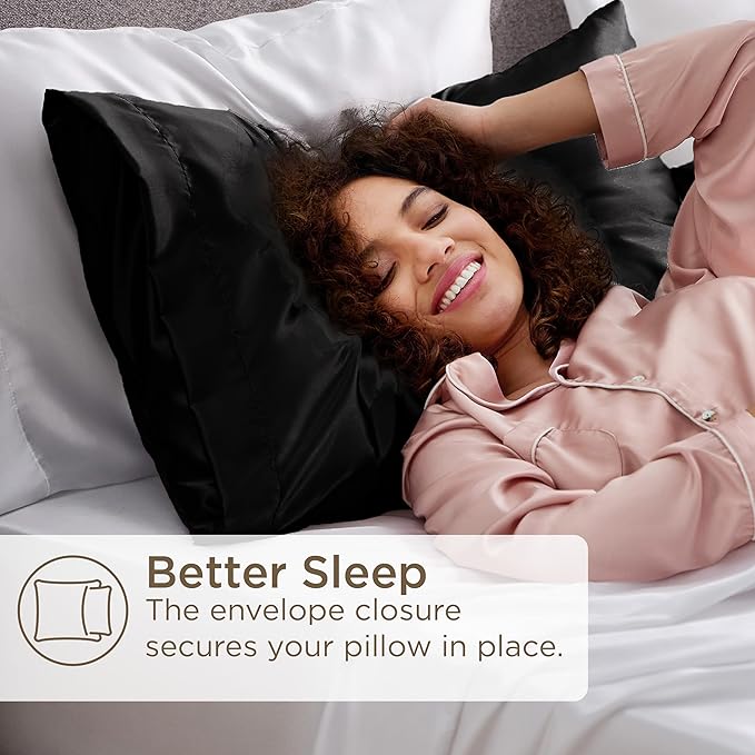 Bedsure Satin Pillowcases Standard Set of 4 - Black Silk Pillow Cases for Hair and Skin 20x26 inches, Satin Pillow Covers 4 Pack with Envelope Closure, Gifts for Women Men