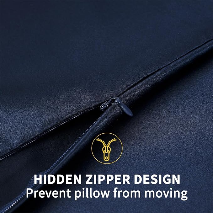 ZIMASILK 100% Pure Mulberry Silk Pillowcase for Hair and Skin Health,Soft and Smooth,Both Sides Premium Grade 6A Silk,600 Thread Count,with Hidden Zipper,1pc (Queen 20''x30'',Navy Blue)