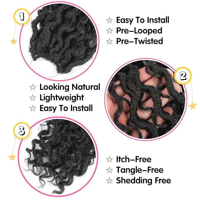 Fulcrum Goddess Locs Crochet Hair 10 Inch, 8 Packs New Faux Locs Crochet Hair for Black Women, Crochet locs with Curly Ends (10Inch (Pack of 8), 1B#)