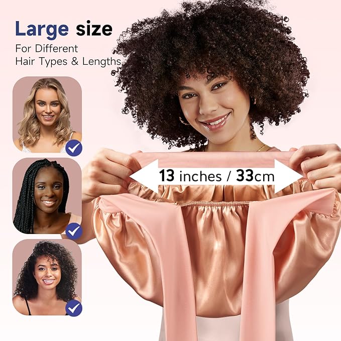 Umisleep Silk Bonnet, Soft Hair Bonnet for Sleeping, Real Mulberry Silk Lining, Bonnets for Women Hair Care, Double Layer Hair Cap with Tie, Large Silk Hair Wrap for Curly Long Hair, Blush Pink