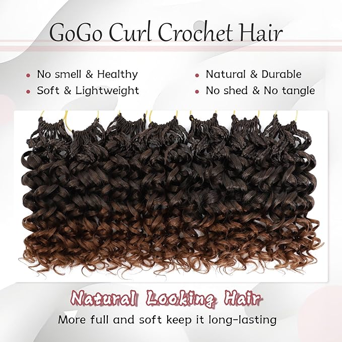 7 Packs Gogo Curl Crochet Hair for Women 14 Inch Pre-Twisted Curly Crochet Hair Deep Ocean Beach Curl Crochet Braids Synthetic Braiding Hair Extensions (14 Inch, 1B/30)