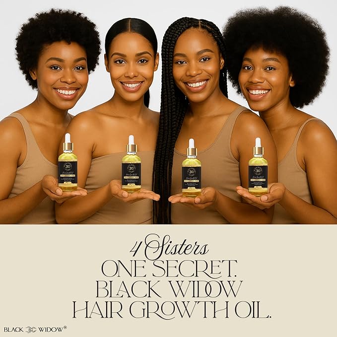 Black Widow Hair Growth Oil 2 oz – All-Natural Follicle-Stimulating Blend with Botanical Oils & Vitamins – Reduces Thinning, Builds Density & Length