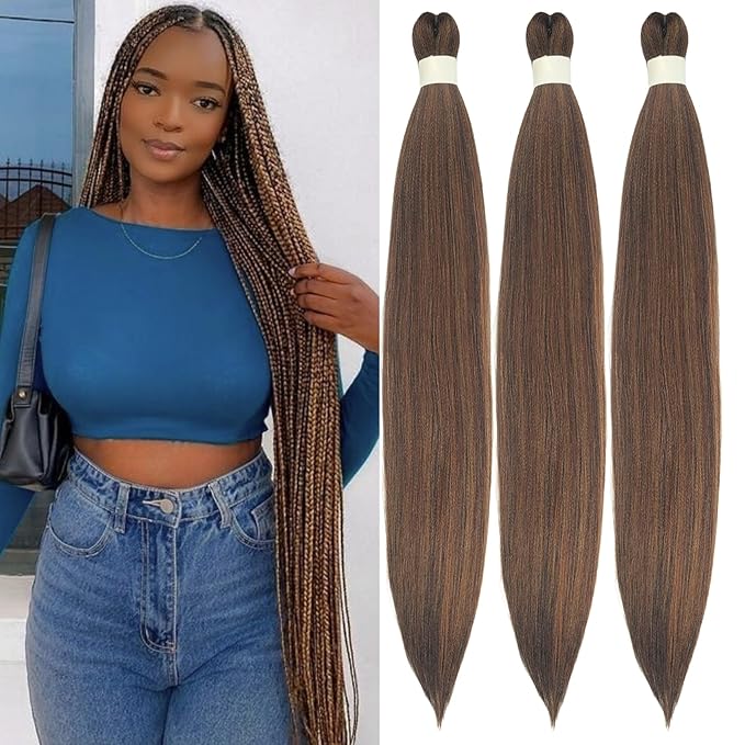 Fawn Brown Braiding Hair Pre stretched Braiding Hair for Braids Knotless Ez Braids（Packs of 3,26",10 OZ）