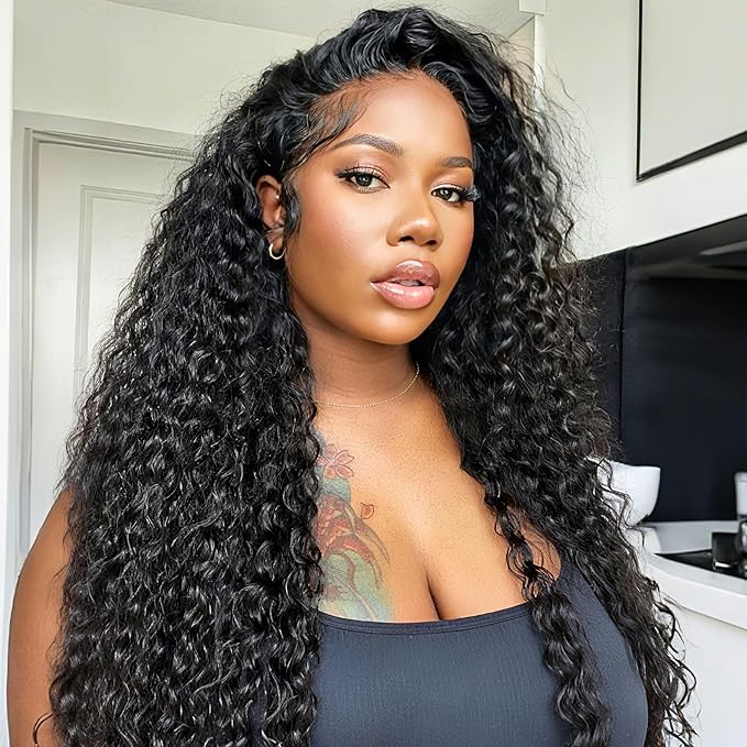 Deep Wave Half Wig Human Hair 28inch Wear and Go Glueless Curly Wig 200% Density 3 In 1 Seamless Flip Over Drawstring No Headband Wig for Black Women Beginner Friendly Natural Color