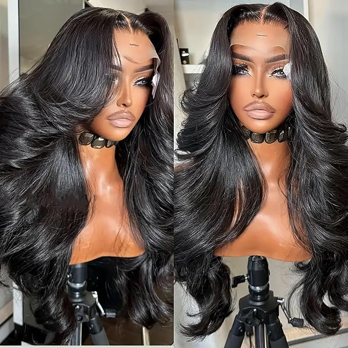 13x6 Body Wave Lace Front Wigs Human Hair Pre Plucked with Baby Hair 220% Density Glueless HD Transparent Lace Frontal Wigs Human Hair for Women Natural Color Brazilian Hair 20 Inch