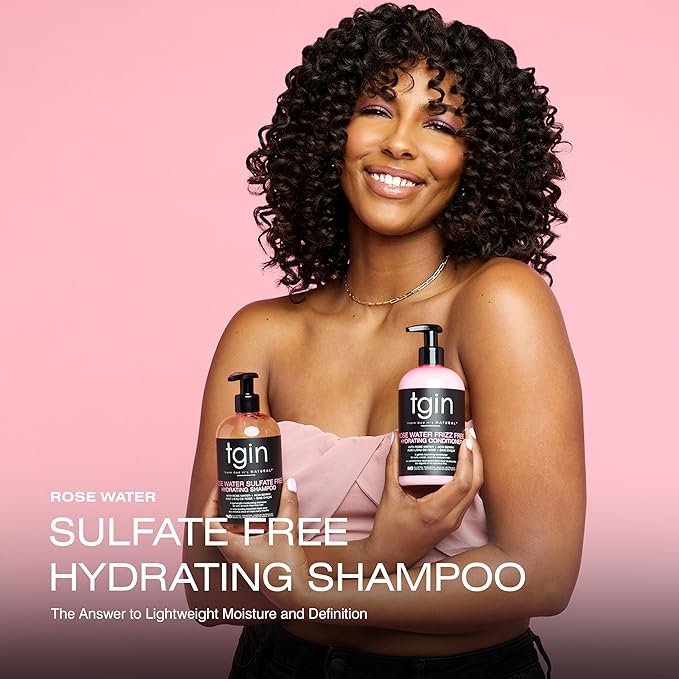 tgin Rose Water Sulfate-Free Hydrating Shampoo – Clarifying Shampoo for Curly, Wavy & Coily Hair – Lightweight Tgin Hair Products for Soft, Shiny, No Frizz Strands – Natural Botanical Formula (13oz)