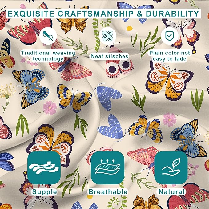 1 Pack Satin Pillowcase Vintage Butterfly Similar to Silk Pillow Cases, Soft Smooth Breathable Cool Pillow Cases for Hair and Skin, with Hidden Zipper, Queen Size Room Decor Essentials 20" x 30"