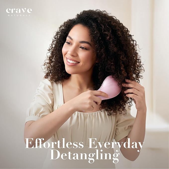 Crave Naturals Detangling Hair Brush Large Pink – Glide Thru Hair Detangler Brush for Women, Kids & Toddlers – Gentle Scalp Care, No-Pain Tangle-Free Hairbrush for All Hair Types