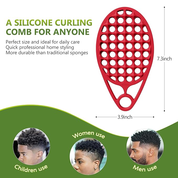 KOUPA Magic Silicone Curly Hair Brush, One Piece Twist Curl Comb for Afro Curls, Washable Hair Tool for Men Women, Red, 1 Piece