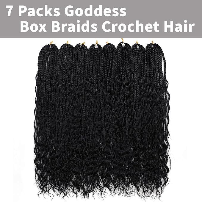 Goddess Box Braids Crochet Hair 24 Inch 7 Packs Boho Crochet Braids Pre Looped Bohemian Gypsy Braids Crochet Hair for Women Braiding Hair Extensions, 1B